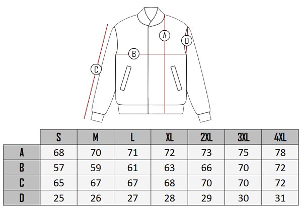  Aerolither skinnjacka size table