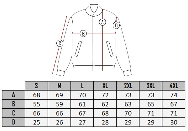  RD Brigade Leather Jacket size table 