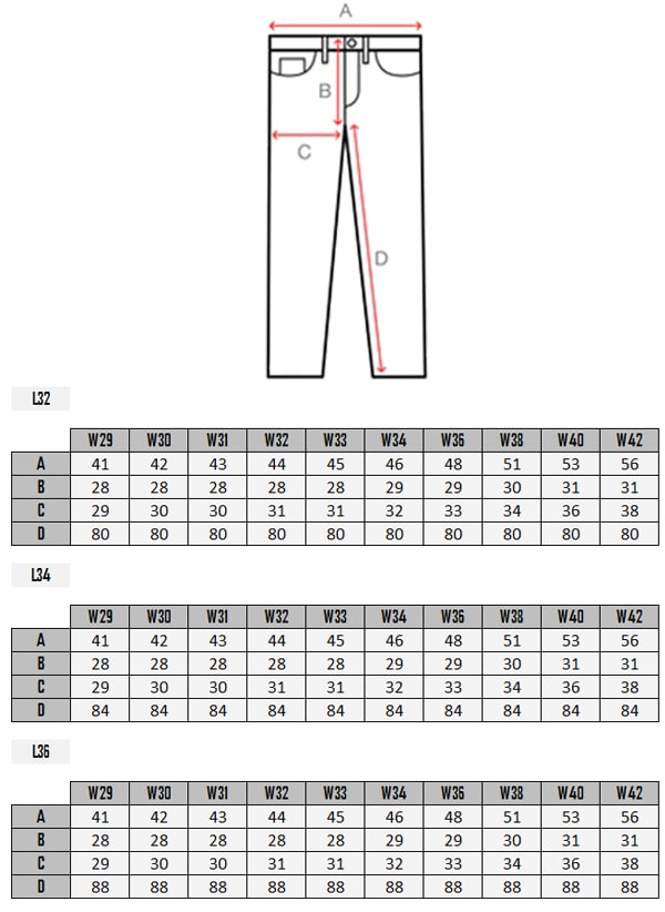   Industrial Cipo & Baxx Jeans size table 