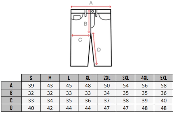 Storlektabell af Urban Classic Urban ¾ Shorts