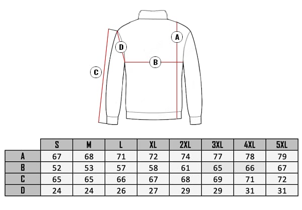  RD Balder Cashmere size table 