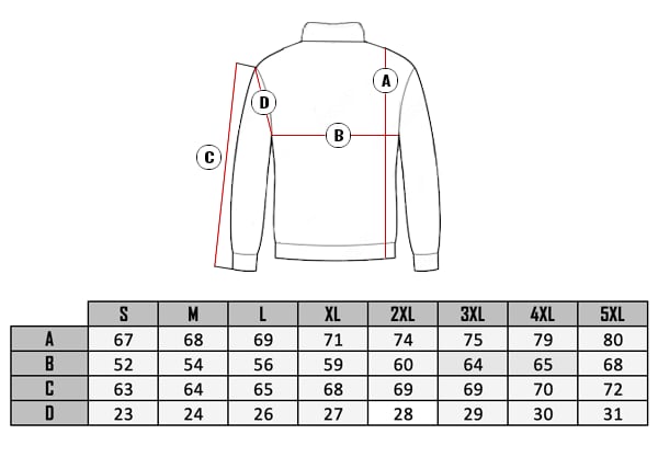  RD Balder Cashmere size table 