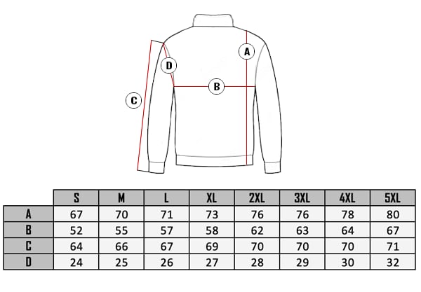  RD Balder Cashmere size table 