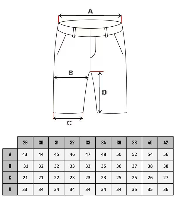 Sizeguide of Brandit Savage Vintage Shorts