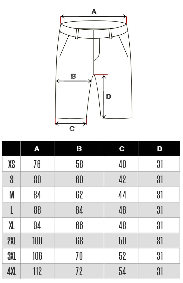 Storlektabell af Brandit Leon Indicode Shorts