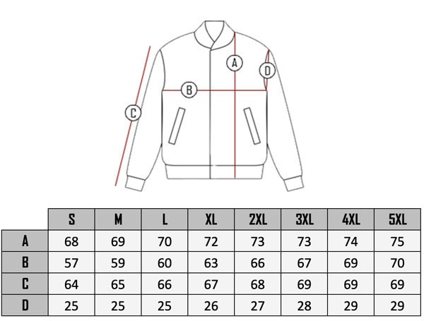 RD X Kampfar Skinnjacka jacket size table