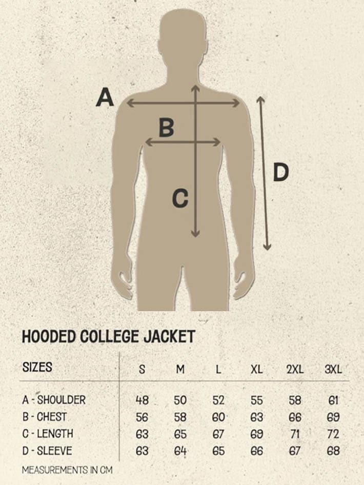King Kerosin college jacket size chart