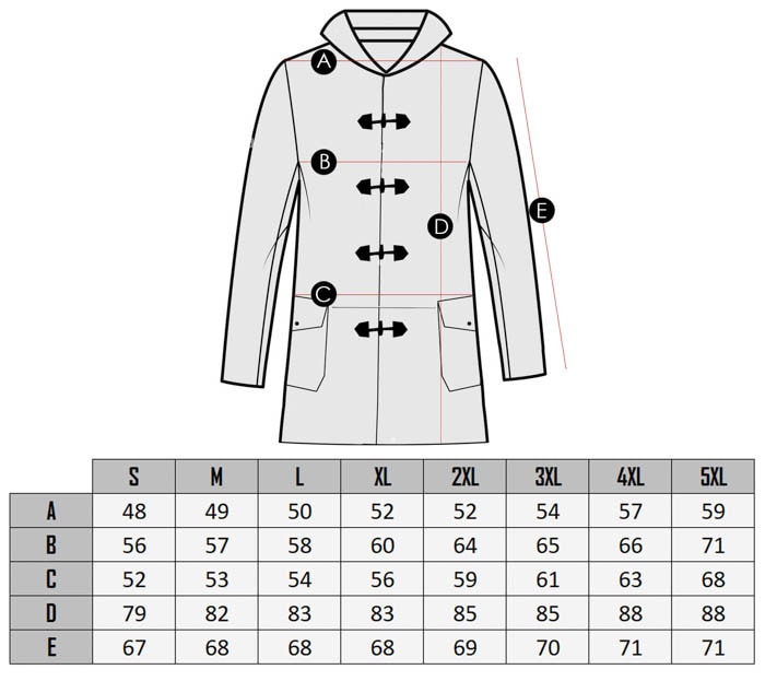 Matan Vinterjacka  Size table