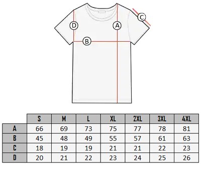 Storlektabell af RD Button T-shirt 