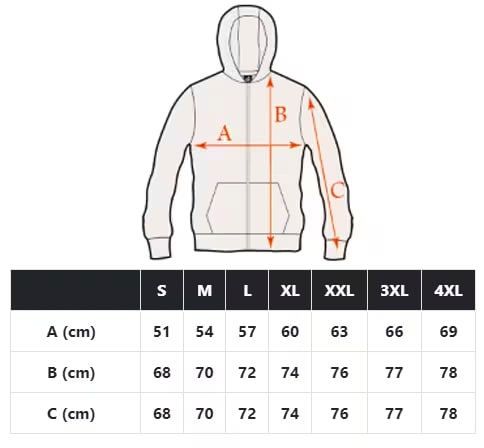 Ols Norse Hoodie Size table