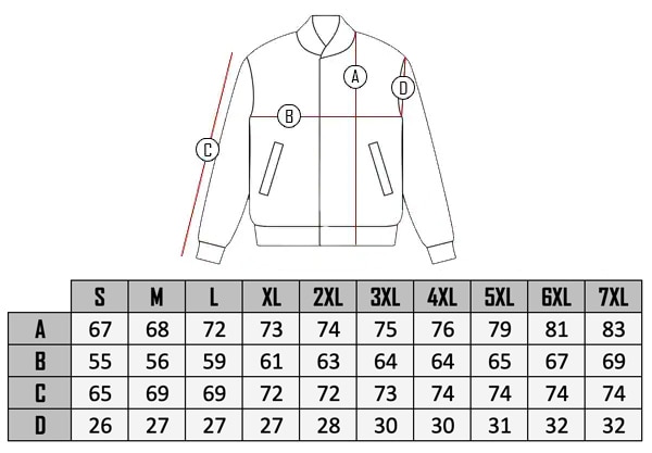 Svalbard winterjacket Size table