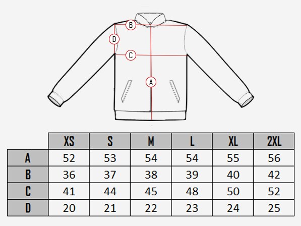 RD Eagle Skinnjacka Size table