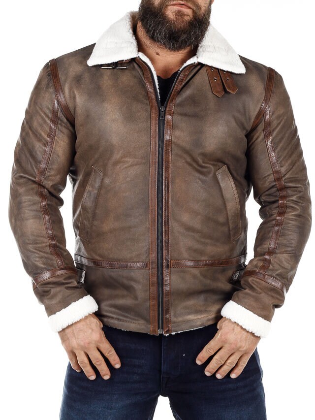 RD Torax Aviator Fodrad Skinnjacka - Brun