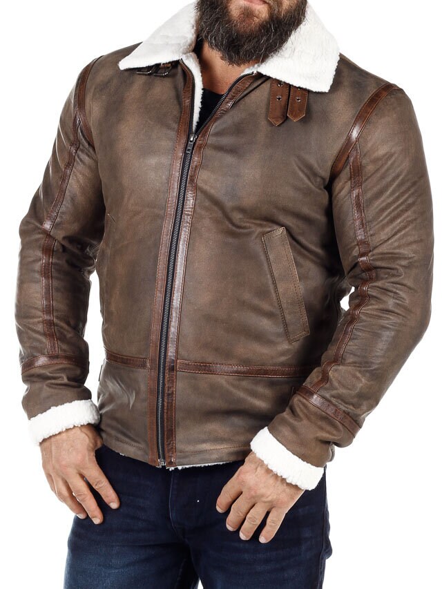 RD Torax Aviator Fodrad Skinnjacka - Brun