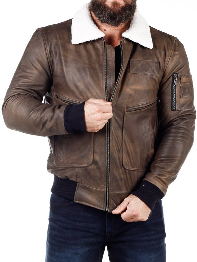 RD Raptor Aviator Fodrad Skinnjacka - Mörkbrun