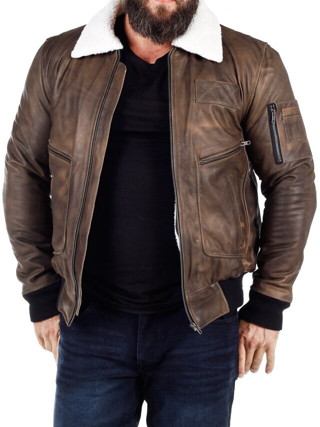 RD Raptor Aviator Fodrad Skinnjacka - Mörkbrun