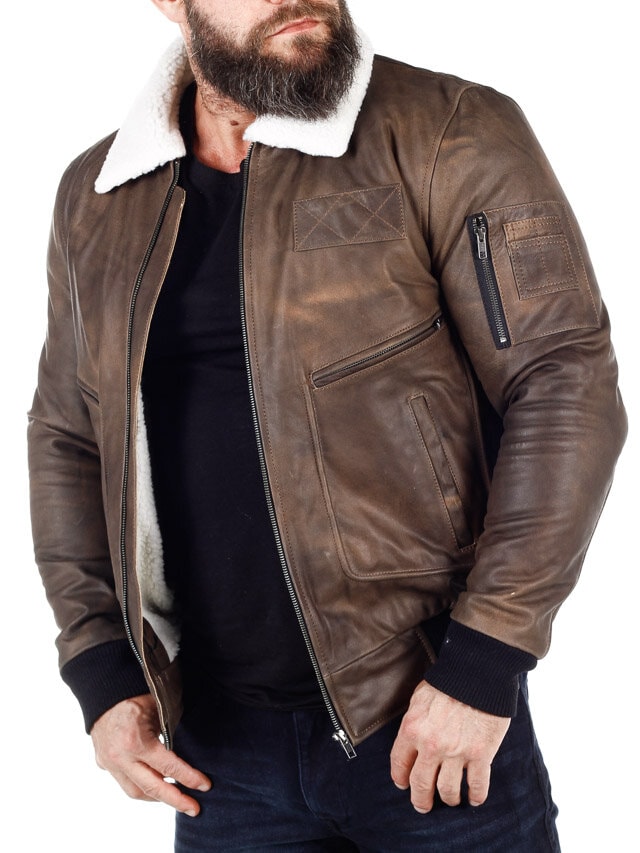 RD Raptor Aviator Fodrad Skinnjacka - Mörkbrun