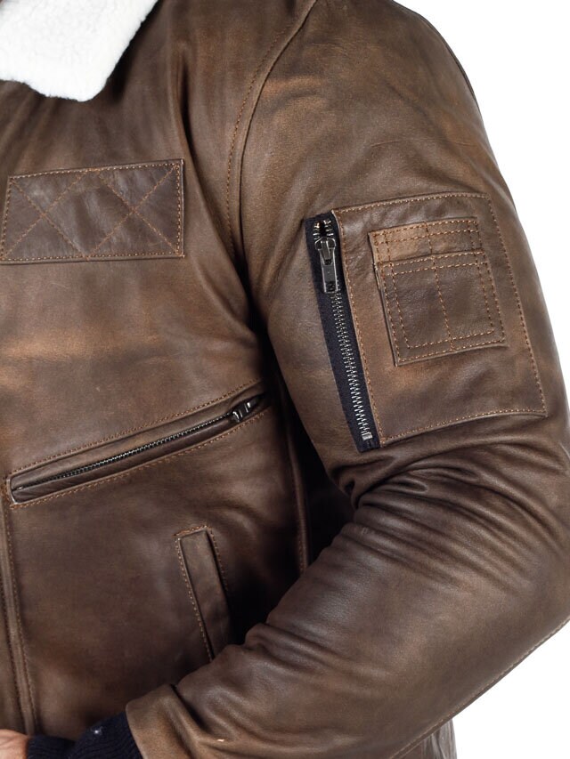 RD Raptor Aviator Fodrad Skinnjacka - Mörkbrun