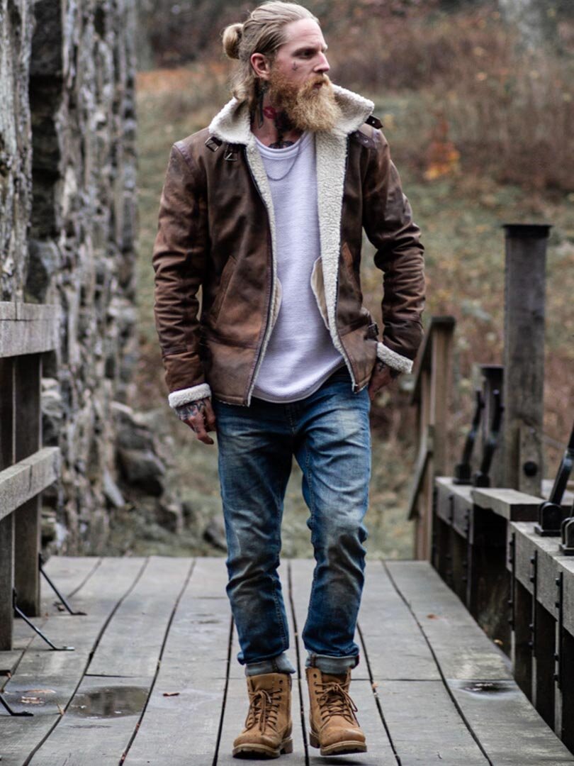RD Torax Aviator Fodrad Skinnjacka - Brun