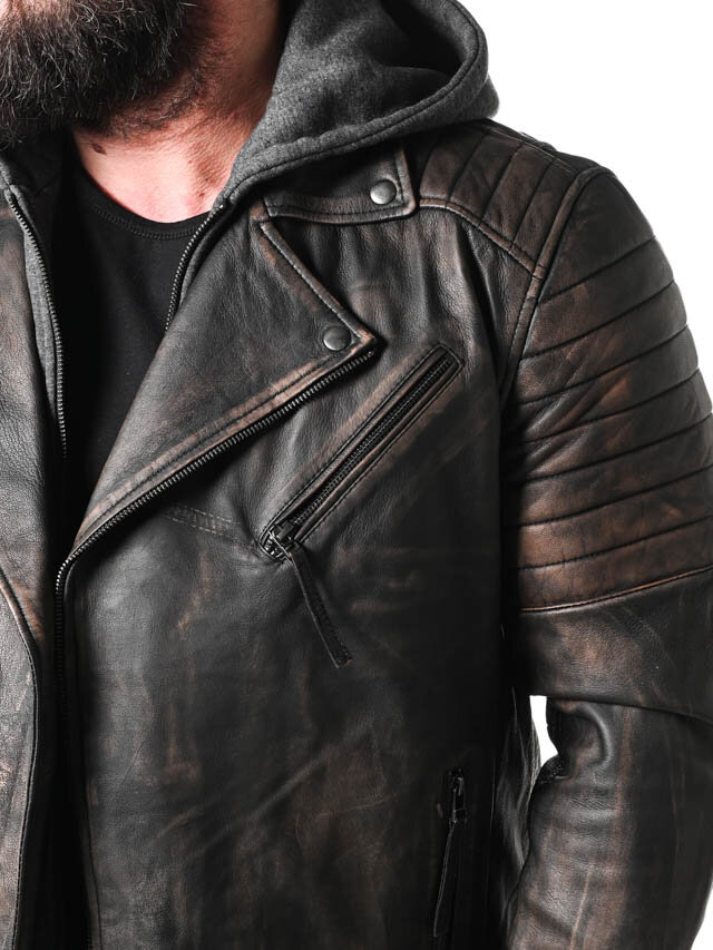 RD Brigade Biker Skinnjacka - Brun