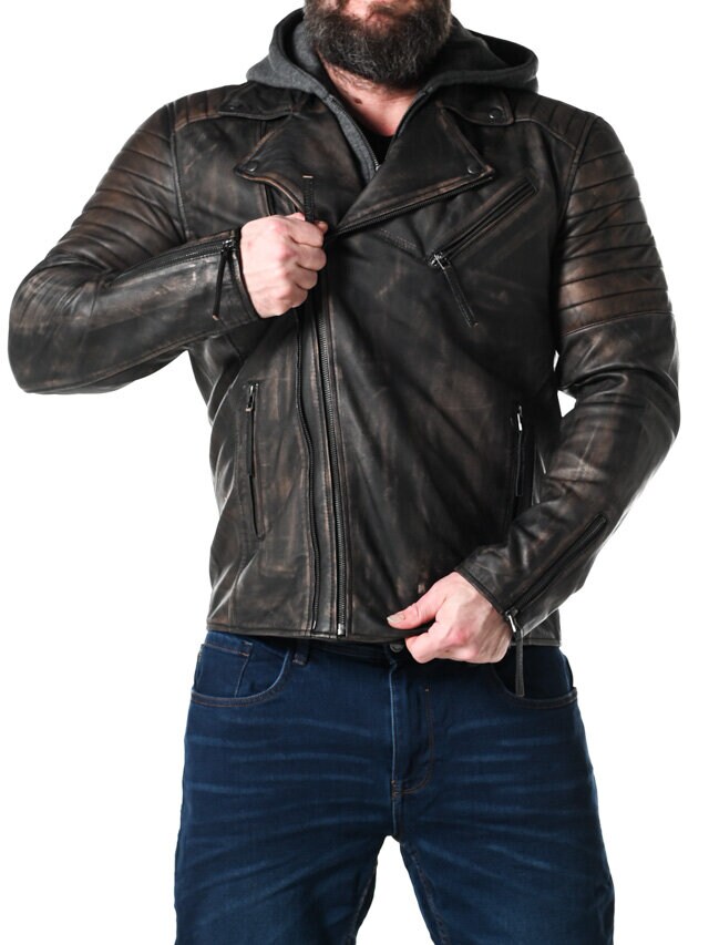 RD Brigade Biker Skinnjacka - Brun