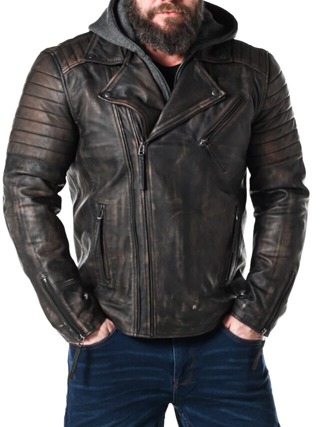 RD Brigade Biker Skinnjacka - Brun