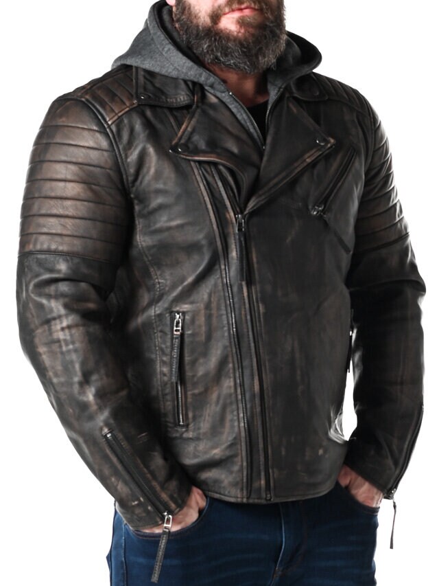 RD Brigade Biker Skinnjacka - Brun