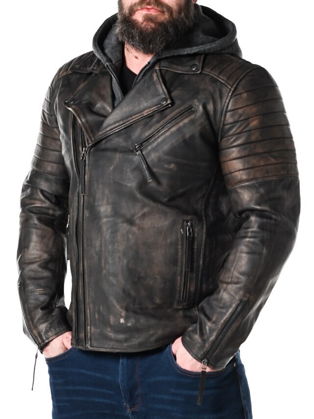 RD Brigade Biker Skinnjacka - Brun
