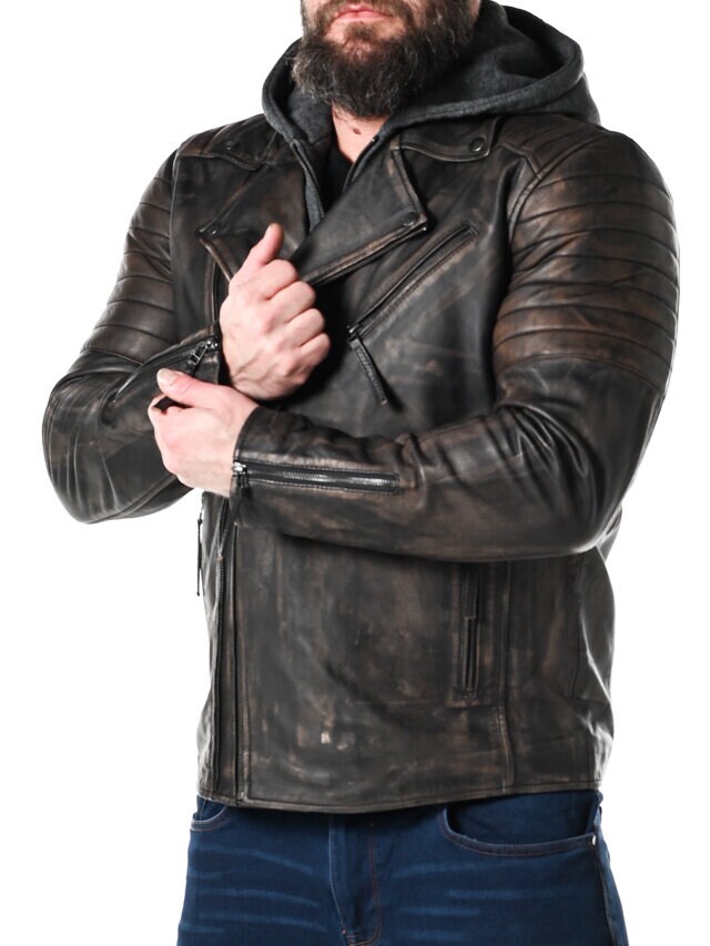 RD Brigade Biker Skinnjacka - Brun