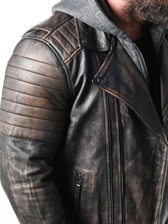 RD Brigade Biker Skinnjacka - Brun
