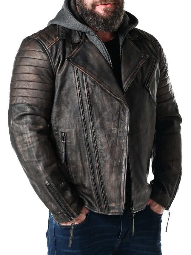 RD Brigade Biker Skinnjacka - Brun