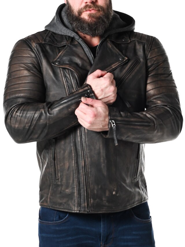 RD Brigade Biker Skinnjacka - Brun