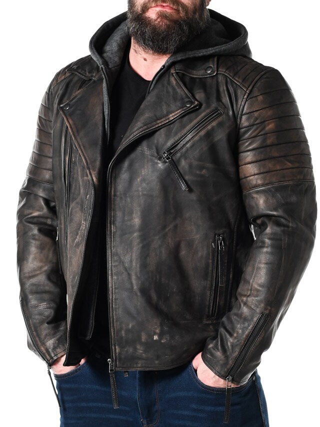 RD Brigade Biker Skinnjacka - Brun
