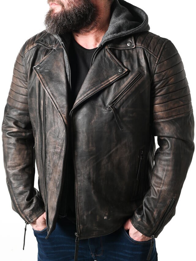 RD Brigade Biker Skinnjacka - Brun