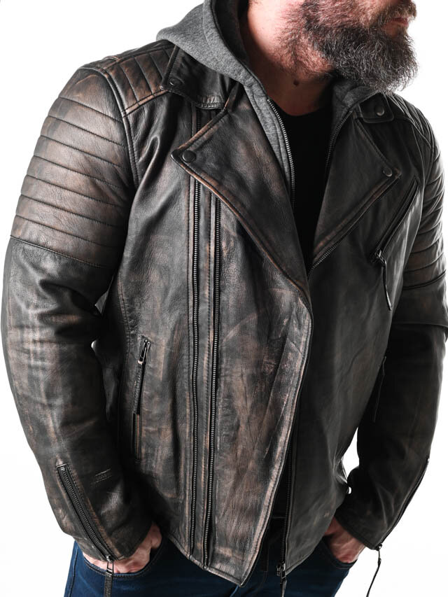 RD Brigade Biker Skinnjacka - Brun