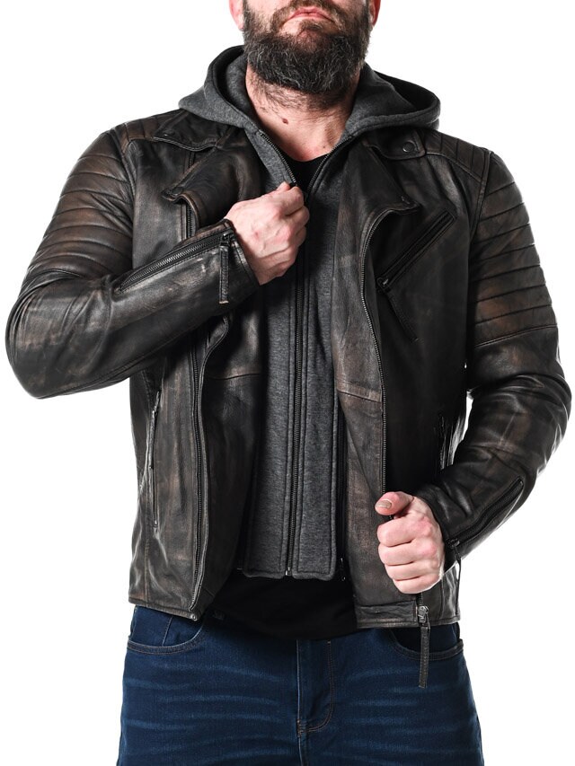RD Brigade Biker Skinnjacka - Brun