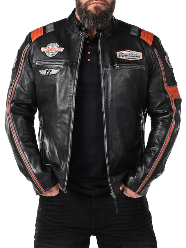 RD Premium Rider Skinnjacka - Svart/Orange