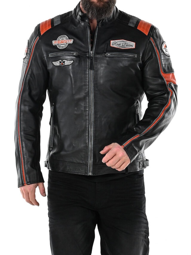 RD Premium Rider Skinnjacka - Svart/Orange