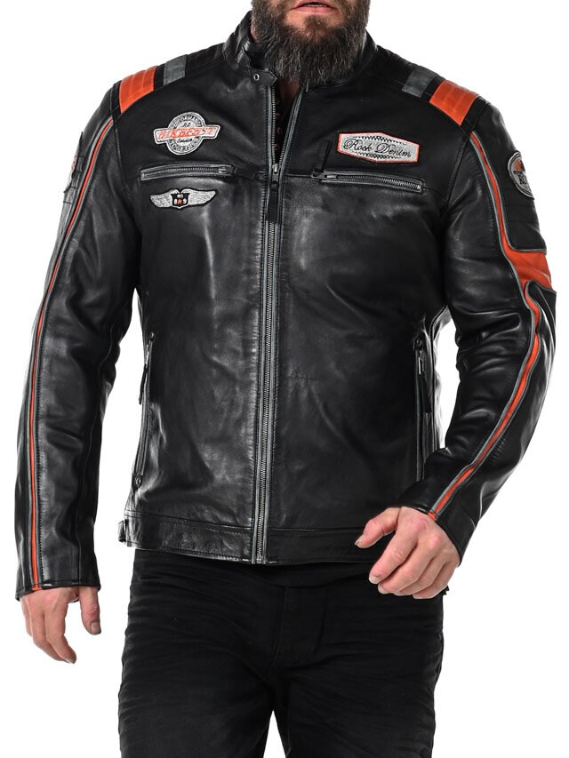 RD Premium Rider Skinnjacka - Svart/Orange