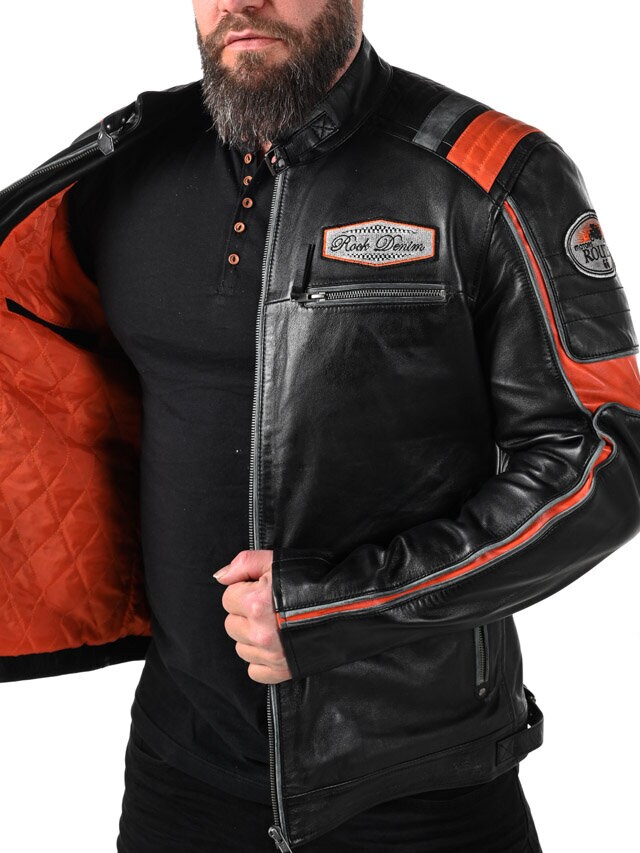 RD Premium Rider Skinnjacka - Svart/Orange