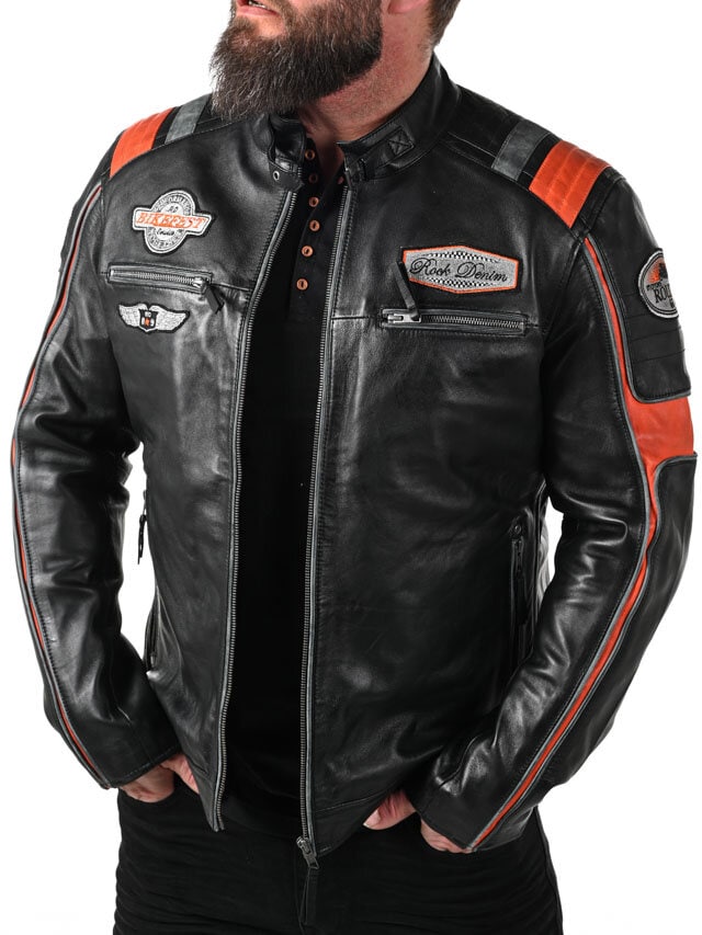 RD Premium Rider Skinnjacka - Svart/Orange