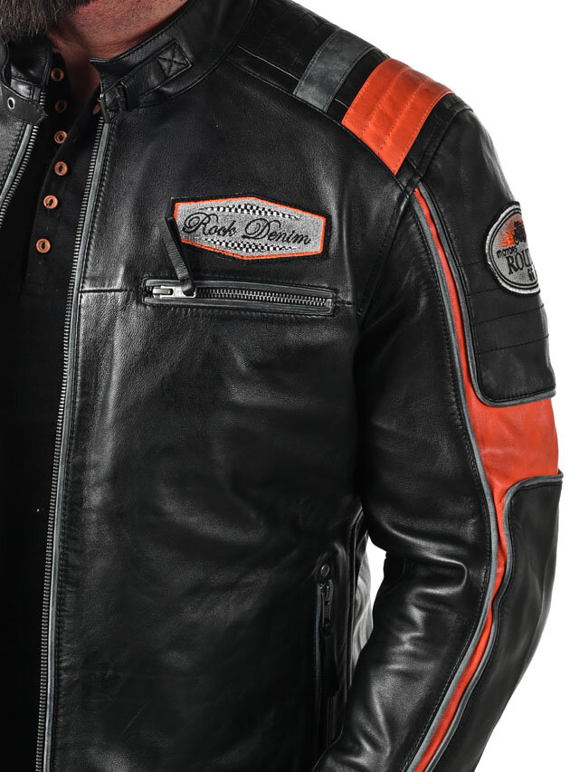 RD Premium Rider Skinnjacka - Svart/Orange
