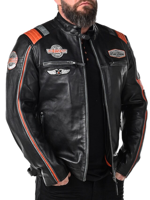RD Premium Rider Skinnjacka - Svart/Orange