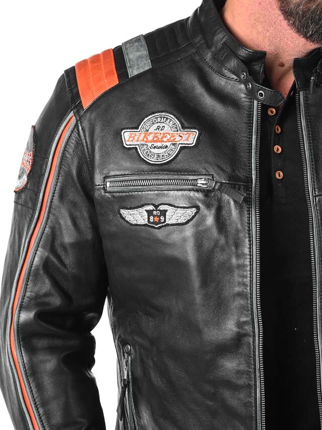 RD Premium Rider Skinnjacka - Svart/Orange