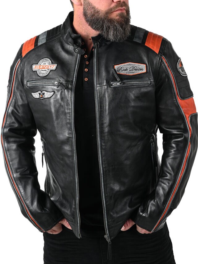 RD Premium Rider Skinnjacka - Svart/Orange