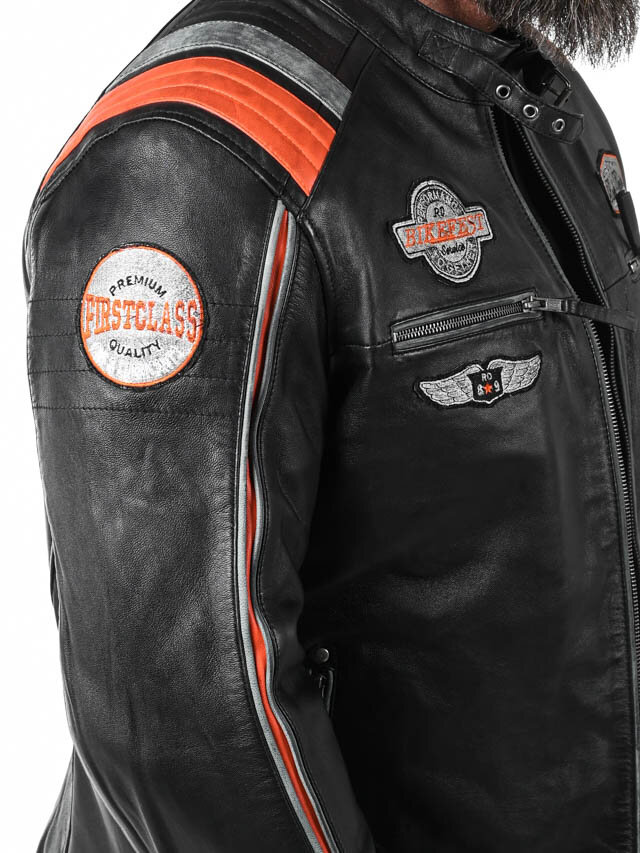 RD Premium Rider Skinnjacka - Svart/Orange