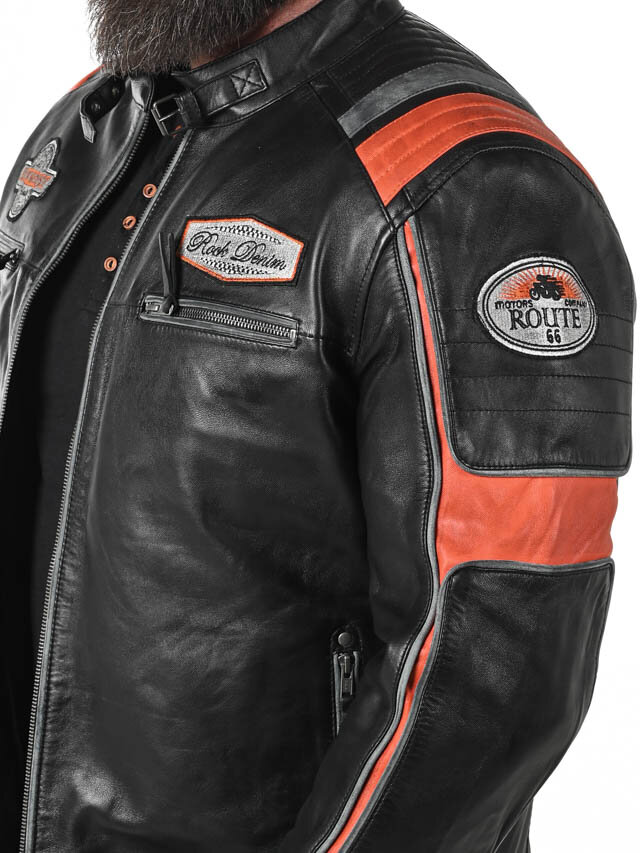 RD Premium Rider Skinnjacka - Svart/Orange