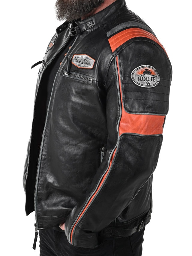 RD Premium Rider Skinnjacka - Svart/Orange