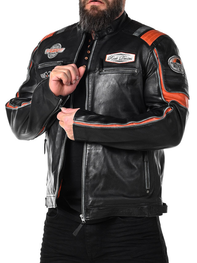 RD Premium Rider Skinnjacka - Svart/Orange