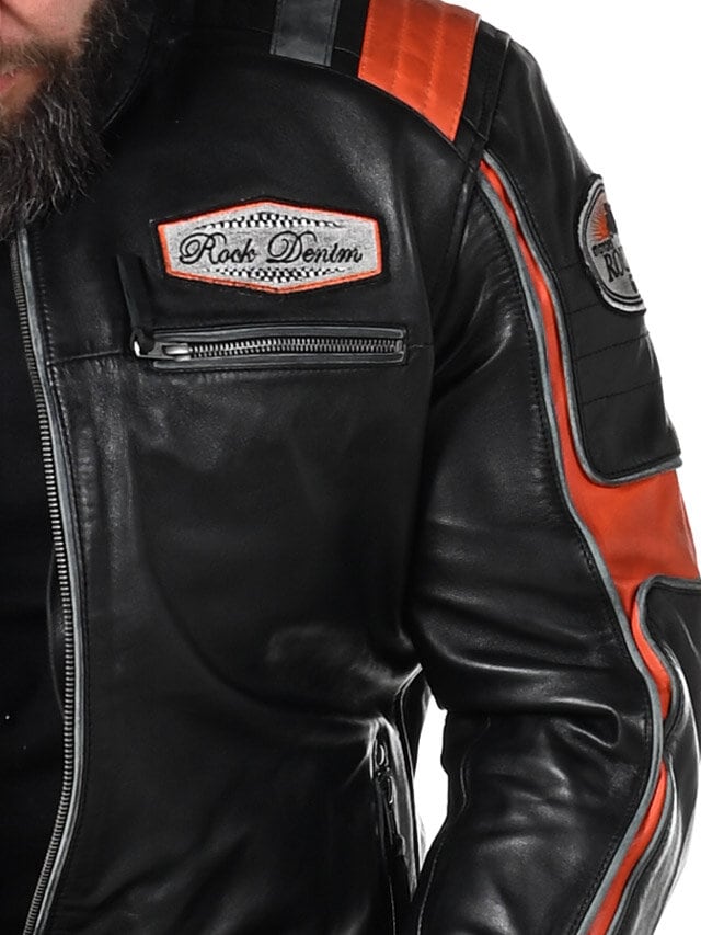 RD Premium Rider Skinnjacka - Svart/Orange